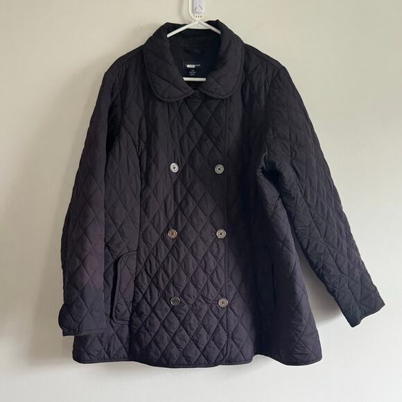 Lands End Women’s 2X Quilted Black Jacket Coat 20W–22W Double Breasted Plus Size - Picture 1 of 7